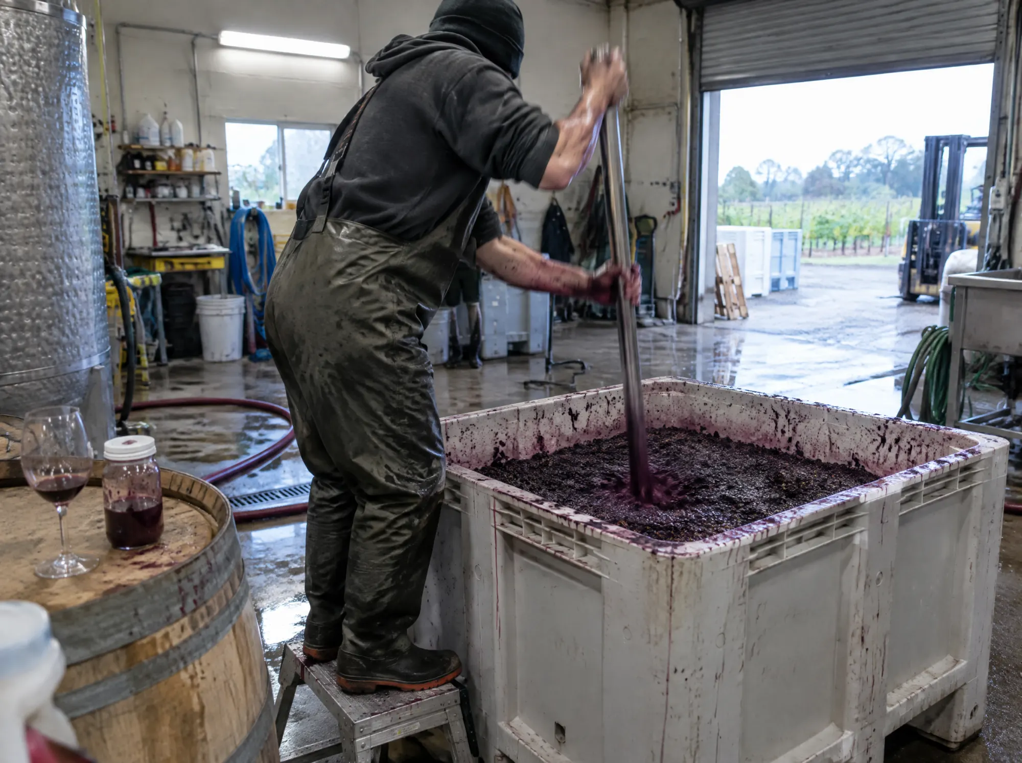 Cap-punching during active fermentation in the cellar