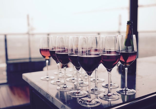 A flight of wines poured to taste